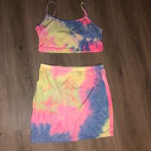 SHEIN tie dye 2 piece crop top and skirt SET  women/girls Sz L